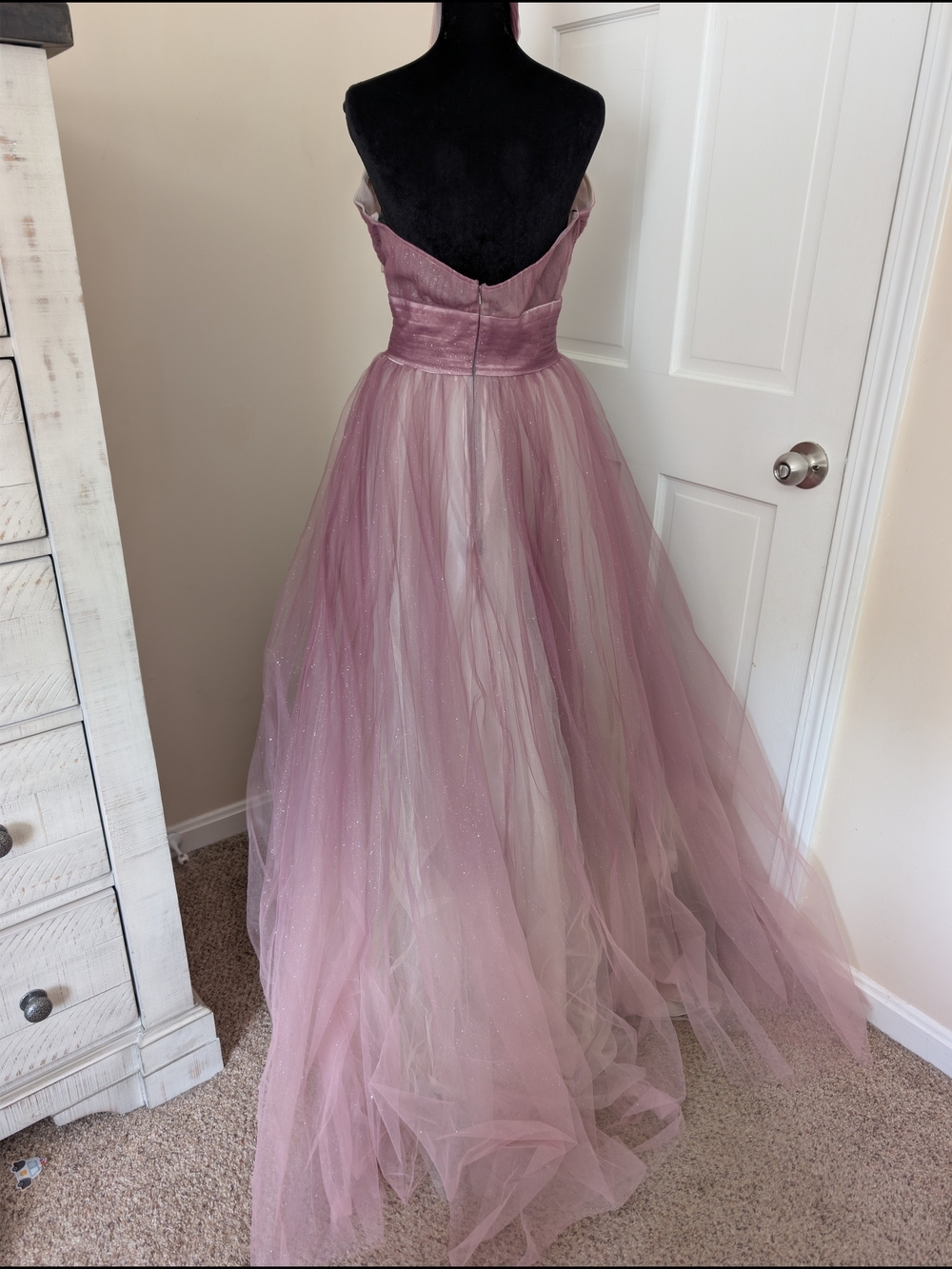 Mac Duggal Charcoal Ombre Gliter Tulle Halter Gown Dress Pink Mauve 4 NWT - Picture 9 of 10